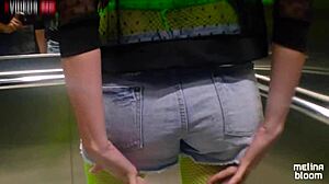 Melina Bloom gives wild blowjob in hotel elevator