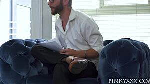 Merlose Fox faces big white cock challenge.