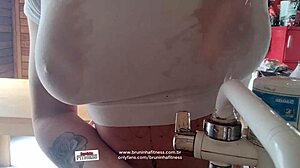 Brazilian Housewife Naked Washing Dishes with Big Tits Exposed