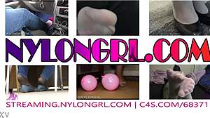 Shoeplay featuring seamed stockings and black flats