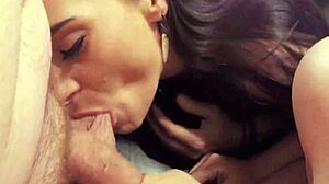 Two pornstars share cock and lick pussy with Candi Apple