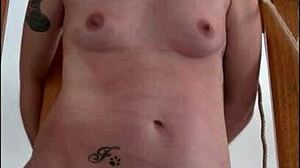 bound submissive gets spanked and dominated in hardcore bdsm, leading to orgasm and cumshot