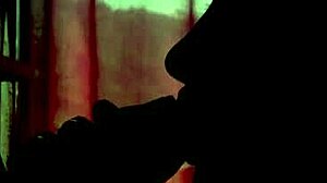 young couple in shadows giving blowjob to each other