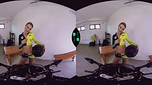 Horny Racer Gets Hardcore Blowjob From Shaved Blonde Biker!