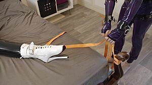 Miss Maskerade latex couple blows master before bondage! 🔥