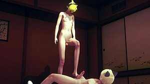 Yaoi Femboy Len in Hard Sex Threesome with Blowjob and Creampie