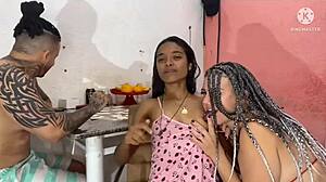 Jogo de Cartas Vira Ménage Interracial Selvagem com Casal