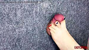 Jerking small dick at glory hole with sexy feet! 😍