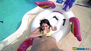 Petite brunette gets fucked hard in doggystyle outdoors