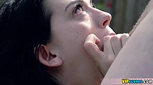 Petite brunette gets fucked hard in doggystyle outdoors