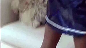 Naughty boy gets cuffed in lingerie by brunette babe