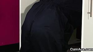 Foxy looker gets intense cumshot on her face while sucking all the jizz in this blowbang session.