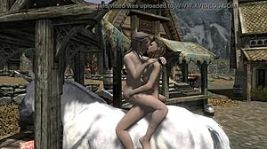 Two lesbians and a unicorn in eating, fucking and sucking a Skyrim adventure