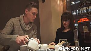 that calm teen in glasses goes wild on cock