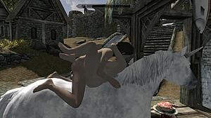 Two lesbians and a unicorn in eating, fucking and sucking a Skyrim adventure