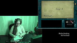 Naked brunette with tattoos and piercings plays deception island game