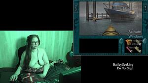 Naked brunette with tattoos and piercings plays deception island game