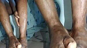 Cyndy blackslave washes feet closeup