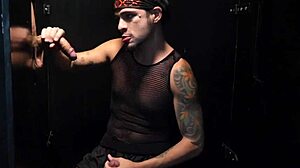 Straight guy boldly explores monster cock at glory hole