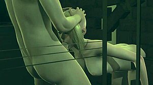 hentai blonde gets fucked by two friends through the wall