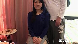 asian amateur spreads hairy twat for a small cock insertion