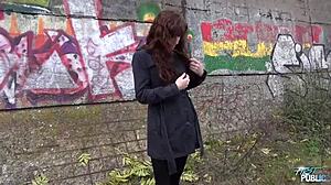 Public wild fuck with innocent brunette teacher 😍