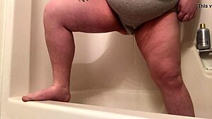 Katie's pissing her panties in the shower, what a hot mess!