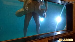 Morena gives passionate blowjob to Ed Junior in pool