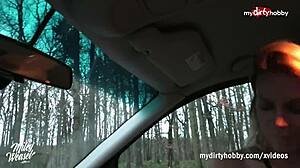 I saw this amatuer blonde having outdoor sex in a car