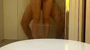 petite skinny girl fucks in shower after lingerie