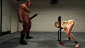 Горячая шлюшка в наручниках получает жесткий трах от большого черного члена