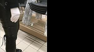 Istri di mal pakai sepatu bot overknee, sarung tangan lateks, masker, dan celana kulit dalam video