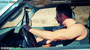 Oh wow, fit kitty's getting a huge creampie in the desert while muff diving and spitting!