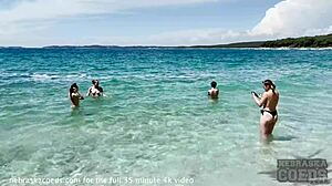 Spending vacation on a topless beach, feeling wild with Miss Pussycat and Rebeka Ruby in private lesbian banging moments