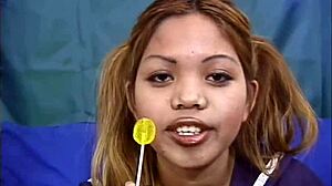 Asian teen in uniform gets fingered hard