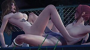 japanese hentai hermi gets fucked and masturbates with dildo in park at night