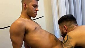 My muscular bodybuilder neighbor with a big cock starts fucking me in this gay encounter.