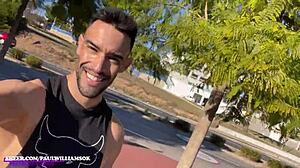 sexy exhib man loves flashing in parking lot