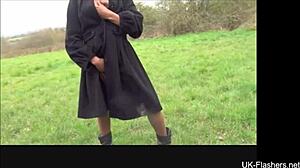 Ebony Brit Flashes and Fingers Outdoors