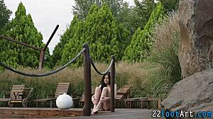 Petite babe gives footjob?