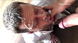 Massive cumshot covers my face from huge dick!