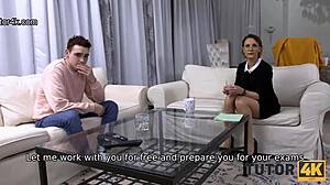 Damn! Tutor4k Mature Russian Fucks Guy in Stockings for Cash!