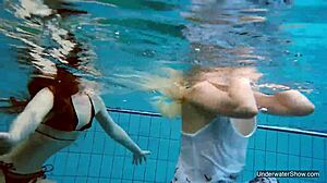 hey, check these two sexy lesbians getting wild in the pool!