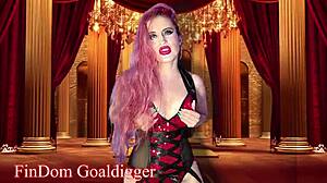 Mistress gives jerk off instructions while fucking with rabbit toy in cosplay, dominating financially.