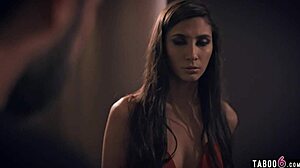 Teen 18+ brunette sucks and deepthroats freak client while riding his cock in cowgirl next to his wife