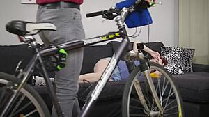 European brunette babe in costume gets nailed hard. She takes it deep with a wild handjob.