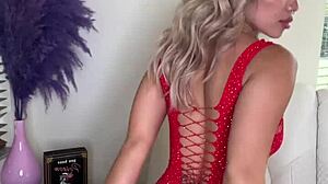 Look at me in this sexy red lingerie, playing with my vibrator, Luna Luxe says