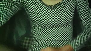 crossdresser in pantyhose gets handjob