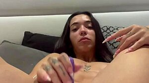 Natural Tits Brunette's Toy Runs Out, She Puts It In Her Big Ass To Cum!