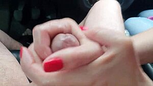 We Stop Trip for Handjob Until Cum on Her Hand